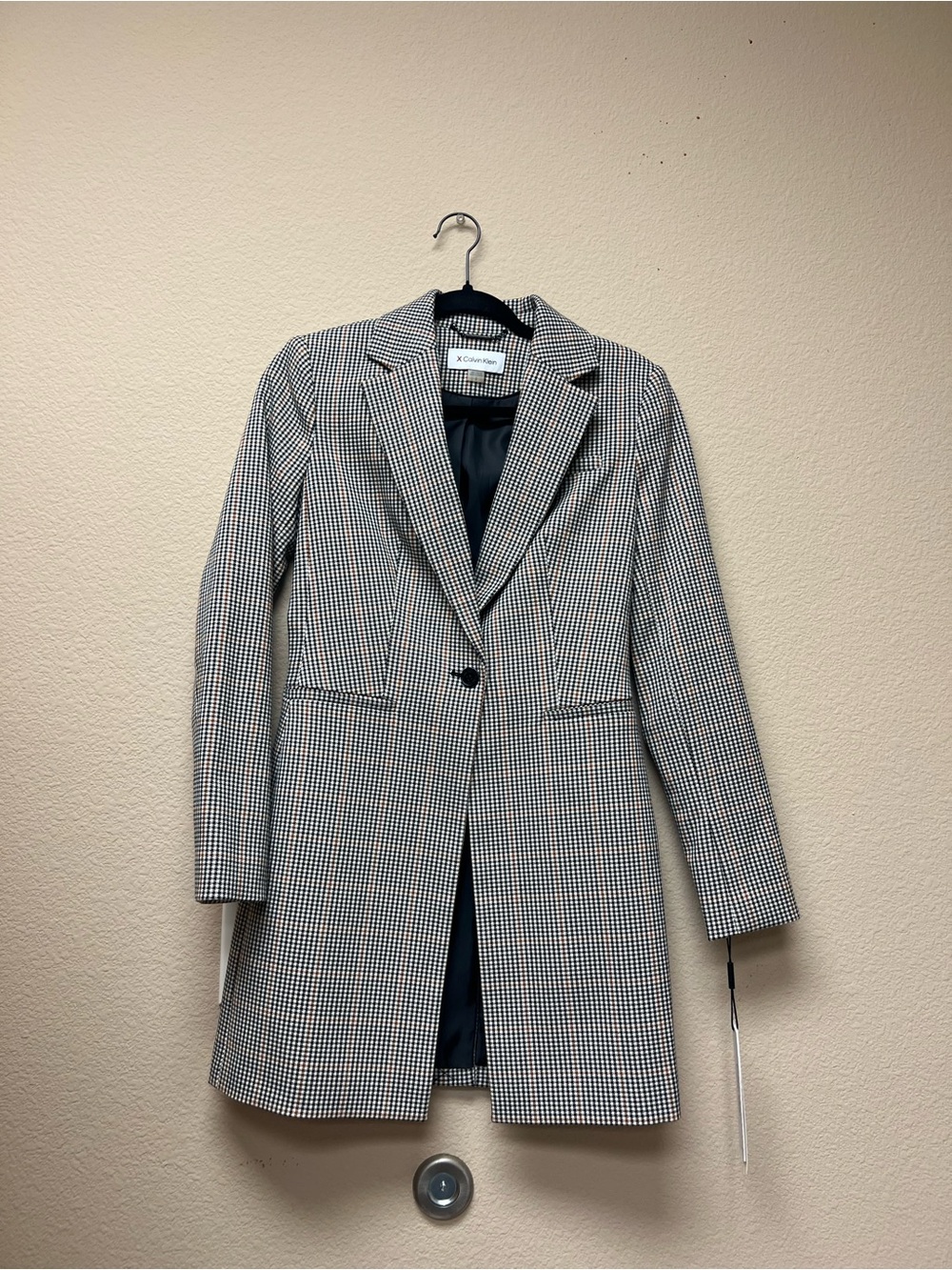 Calvin Klein Black & White Houndstooth Longline Blazer